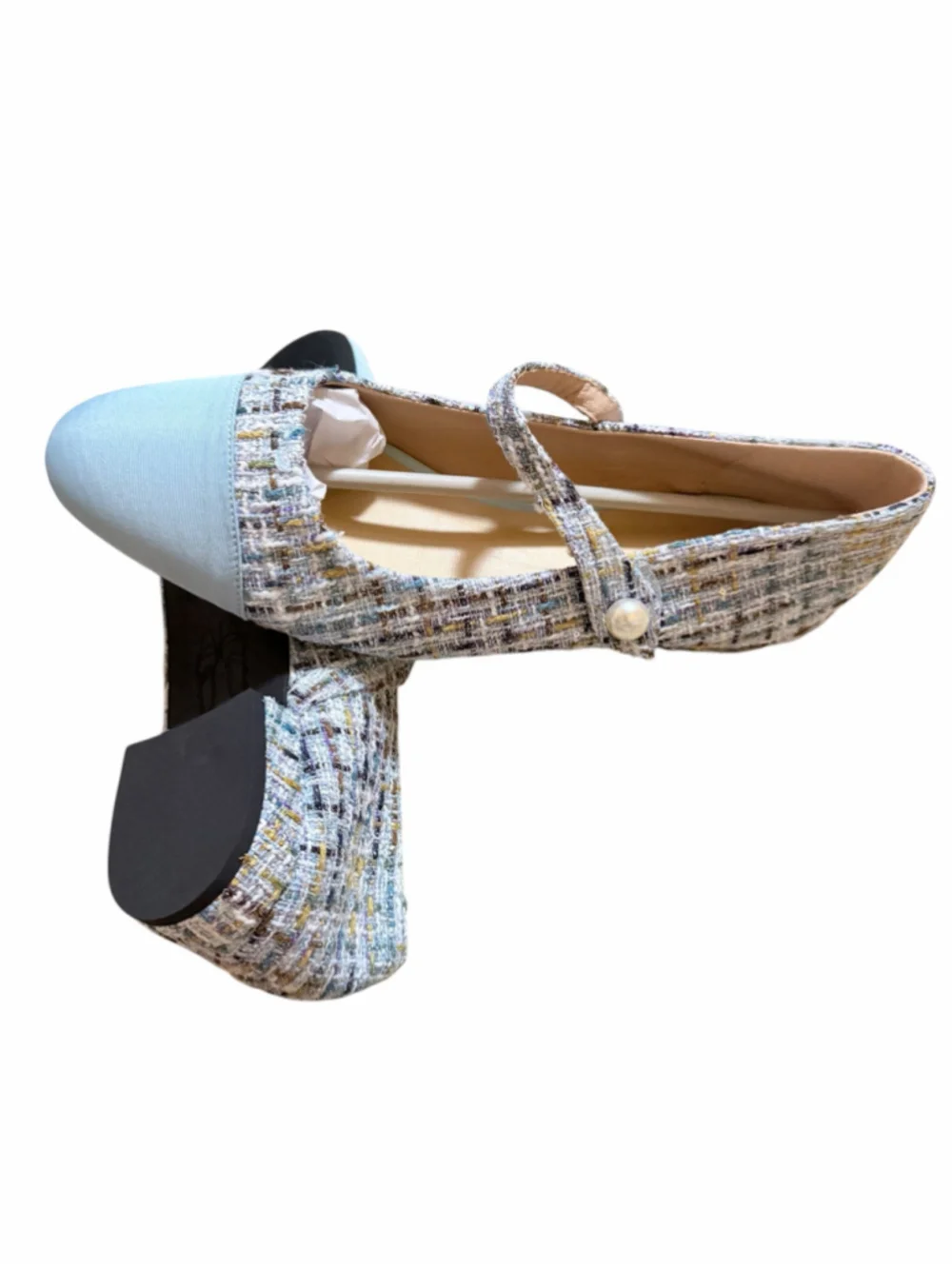 Women's C. Paravano Tweed Mary Jane Flats in Blue and Multicolor